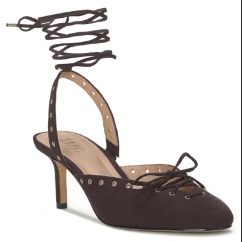INC International Concepts Dayani Brown Suede Lace Up Slingback Pumps 7.5M